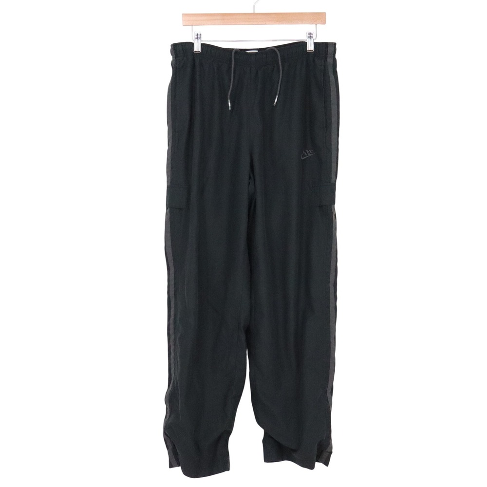 Nike Track Pants Mens L Cargo Side Stripe Black Embroidered Logo Good